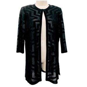 Ming Wang Knit Cardigan Geometric Art to Wear Long Black Shimmer Party